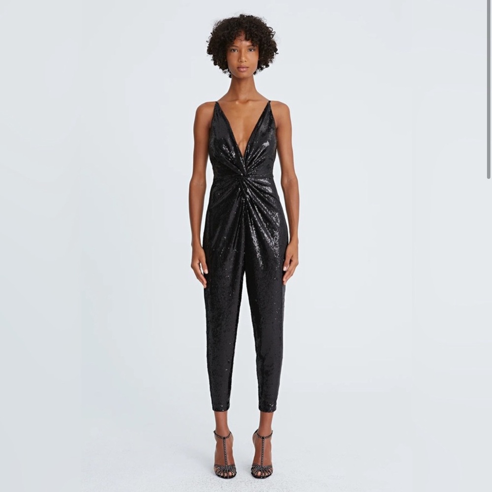 Halston Heritage Sequined Black Jumpsuit - Size 8